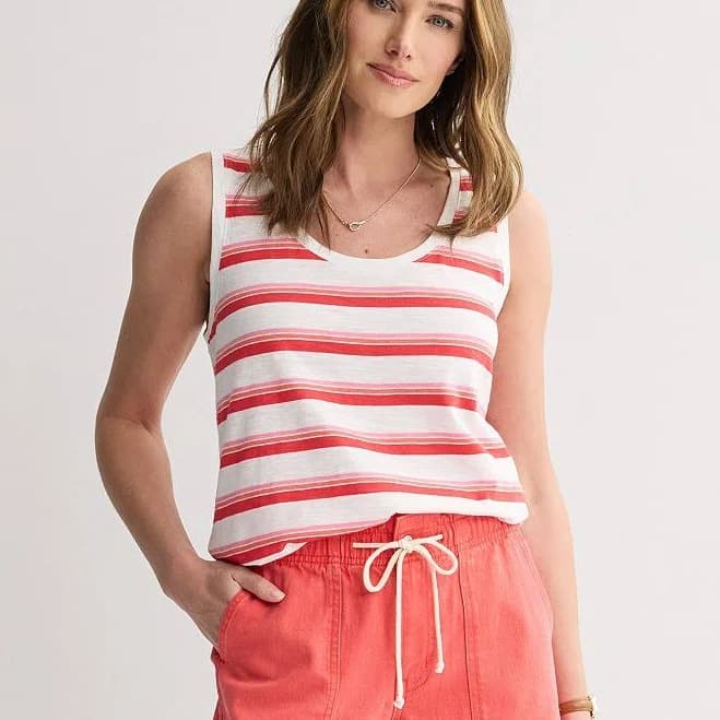 Women's Sonoma Goods For Life Everyday Scoopneck Tank Top, Size: Medium, Red Pink Stripe