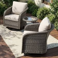 Belord 5 Piece Patio Furniture Set, Dark Brown Hand-Brushed Arms Swivel Glider Patio Chairs Set of 2 with Ottomans : Target