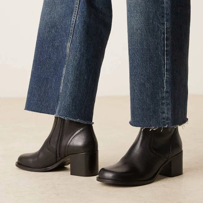 ASOS Design Rory Leather Round Toe Heeled Ankle Boots