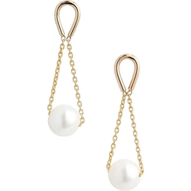 Poppy Finch Hourglass Cultured Pearl Drop Earrings in Yellow Gold