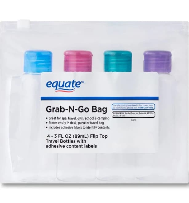 Equate Grab-N-Go Flip Top Travel Bottles 3 fl. oz. (4 Pack)
