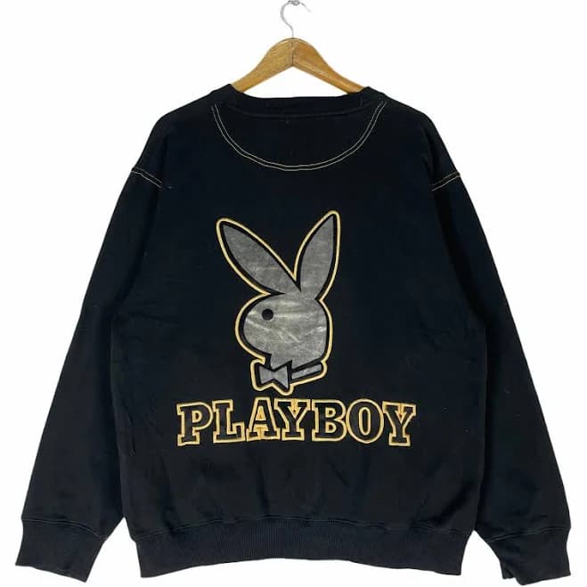PLAYBOY Sweatshirt Big Bunny Black Colour Sweater Size Large Crewneck Pullover Sweater