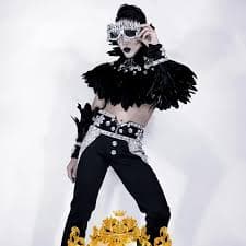 Sexy catwalk model clothing Black angle feather Nightclub DS dance team male rhinestone feather cloak costumes show singer - AliExpress