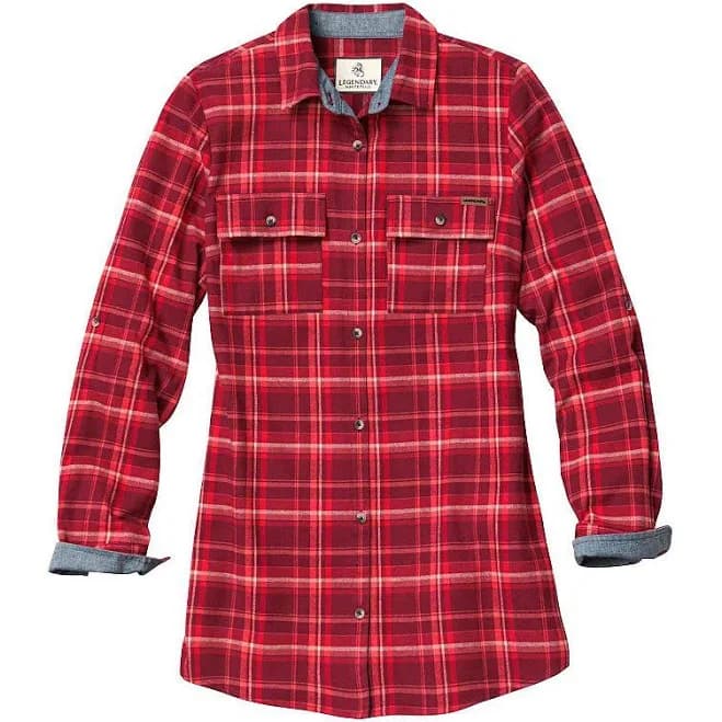 Legendary Whitetails Women's Legendary Flannel Tunic Long Sleeve Plaid Fitted Button Down Shirt