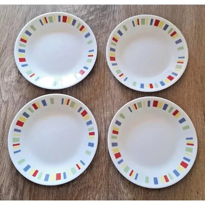 Corelle Dining | Corelle Vitrelle Memphis Blocks Red Yellow Blue Green Dessert Bread Plates (4) | Color: Blue | Size: Os | Rachelkoricic's Closet