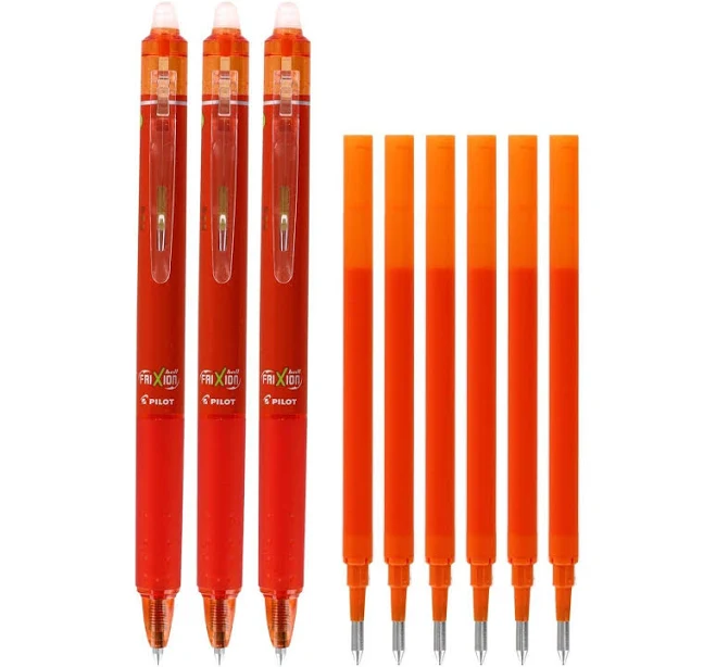 Pilot Frixion Clicker Retractable Gel Ink Pens, Erasable, Extra Fine Point 0.5Mm (Orange)
