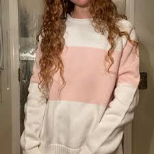 White and pink Ralph Lauren color block sweater.... | Depop