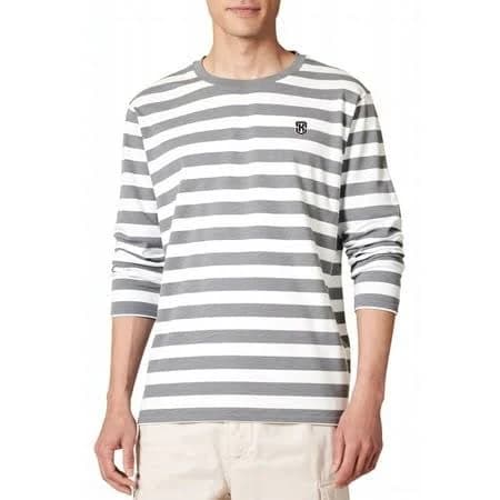 Haomeili Men's Casual Cotton Spandex Striped Crewneck Long Sleeve T-Shirt Basic Pullover Stripe tee Shirt