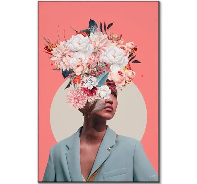 Coral Pink Retro Floral Portrait