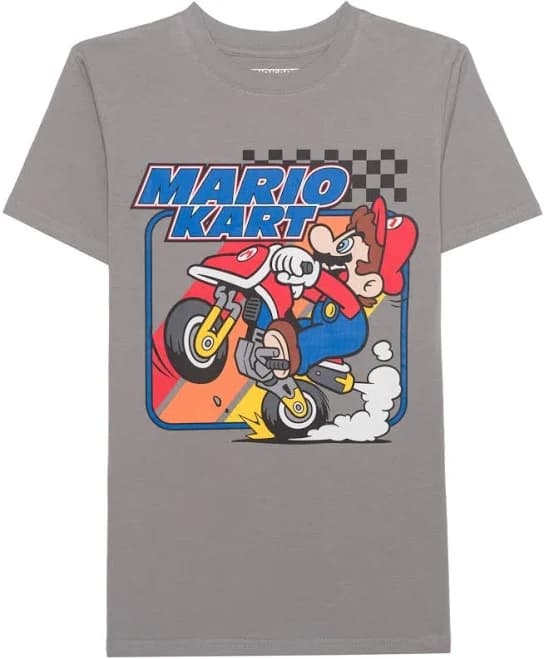 Mario Bros. Boys Checkered Striped T-Shirt