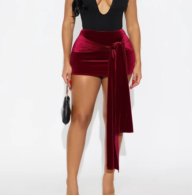 Women's A Velvet Affair Micro Mini Skirt in Burgundy Size Large | Fashion Nova