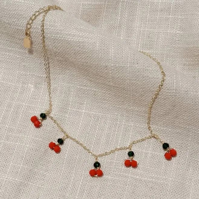 Gold Plated Cherry Charm Necklace