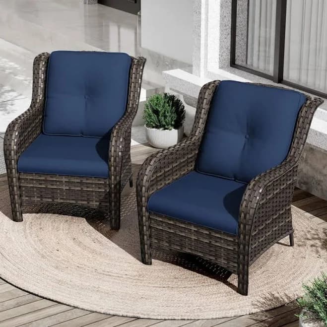 Gardenbee Ergonomic Arm 2-Piece Patio Wicker Outdoor Lounge Chair Cushions