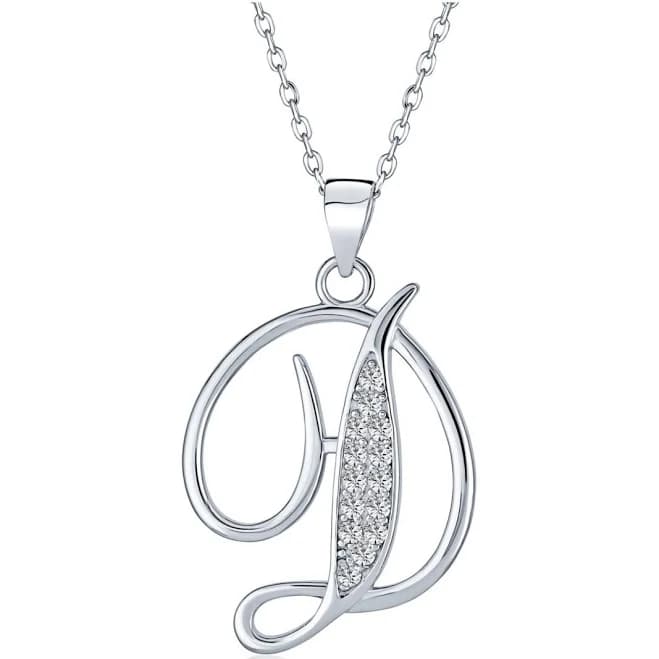 bling jewelry ABC Initial Pendant Necklace CZ Pave Cursive Script Letter