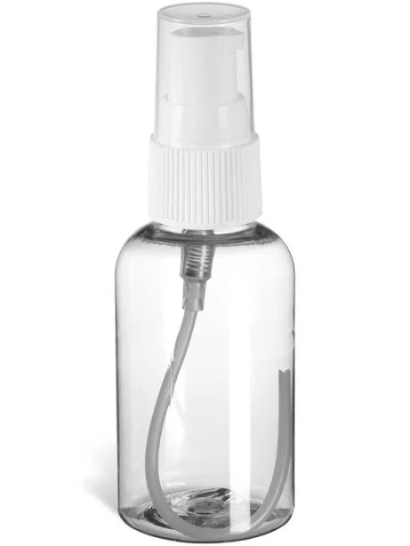 Plastic Bottle 2 oz Clear PET Boston Round with White Treatment Pump by Specialty Bottle