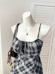 Comfortcana Plus Size Casual Retro Navy Blue Plaid Strap Dress Plaid Dress | SHEIN Singapore