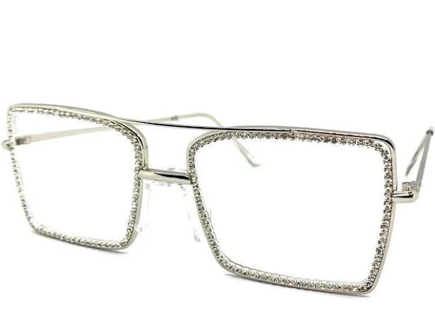 Oversized Classy Elegant Clear Lens Eye Glasses Square Silver Frame