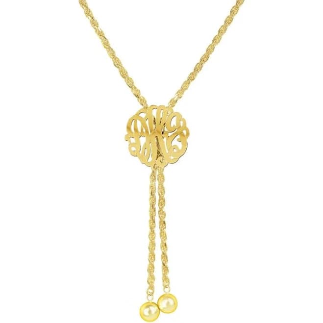 Lariat Monogram Necklace 14K Gold Plated Sterling Silver