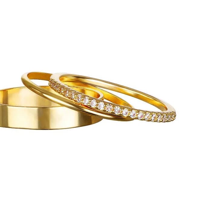 Pave & Smooth Metal Ring Set