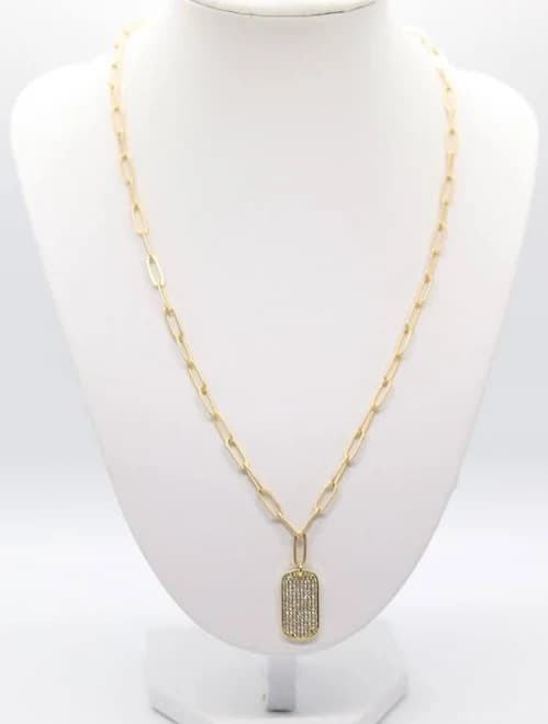 18 Inches Rectangle Diamond Paved Gold Chain