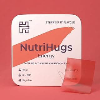 NutriHugs Energy Oral Thin Film Strips – Caffeine 50mg, L-Theanine 30mg & B12 1500mcg | Fast-Acting Focus & Alertness | Vegan, Sugar-Free, Non-GMO | Doctor-Formulated | 30 Strips