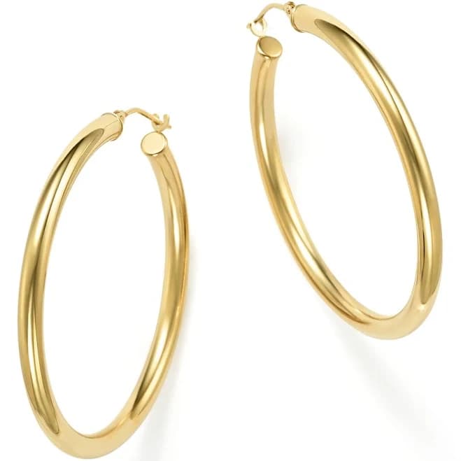 14K Yellow Gold Round Hoop Earrings