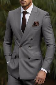 Coat Double Breasted Slim Fit Suit - Dark Gray Suit - Tapred Fit Pants