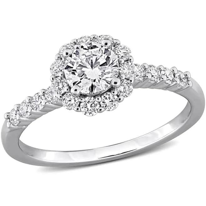Created Forever 1ct TW Lab-Grown Diamond Halo Engagement Ring in Sterling Silver