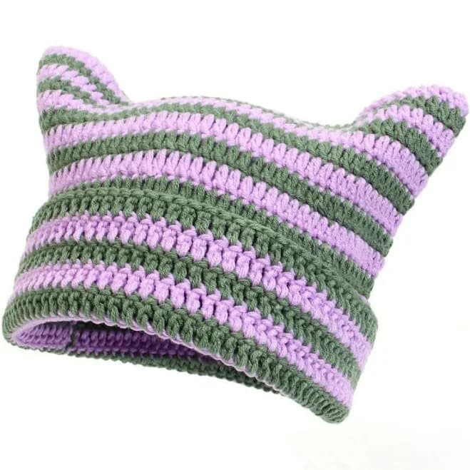 Hand-Knitted Striped Beanie