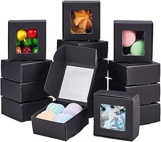 BENECREAT 30 Packs 2.5x2.5x1.2 Square Black Kraft Paper Boxes with Clear Windows for Wedding Party Favor Treats, Bakery, Jewelry, Christmas, Festival Gift Packaging