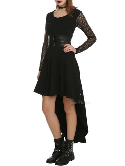 Royal Bones By Tripp Black Lace Sleeve Goth Costume Hi Low Dress Hot