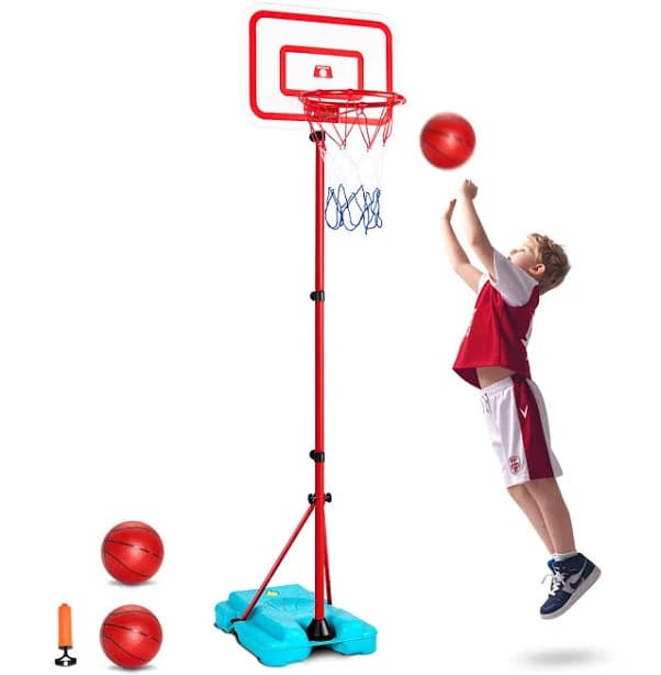 VEVOR - Kids Basketball Hoop, Height Adjustable, Portable Basketball Court with Fillable Base,Backyard Sport Game - Blue,Red
