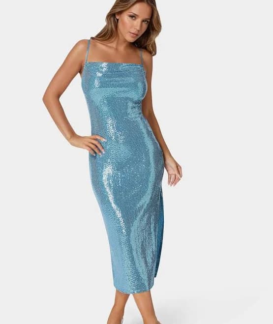 Bebe Women's Spaghetti Gown Long Slim Maxi Dress