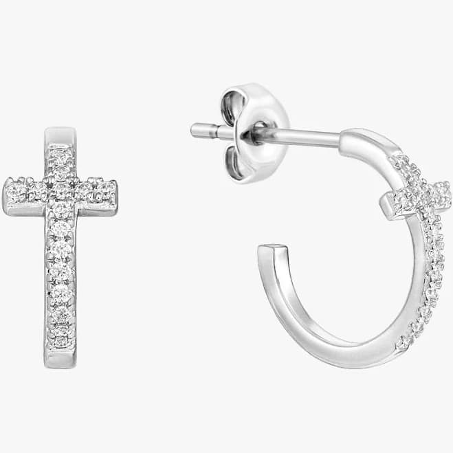 Pave Cross Hoop Earrings
