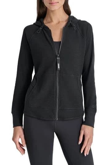 DKNY Women's Sport Full Zip Mini Slub Waffle Hoodie