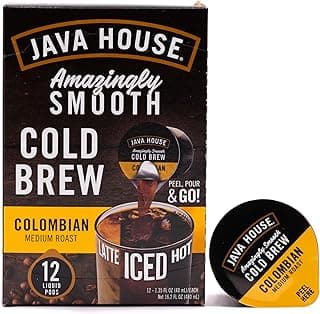 Java House Single-Serve Cold Brew Coffee Pods – Premium 100% Arabica Liquid Concentrate – Smooth & Bold Colombian Roast – 12 Pods – Ready Hot or Iced, Travel-Friendly, TSA Approved