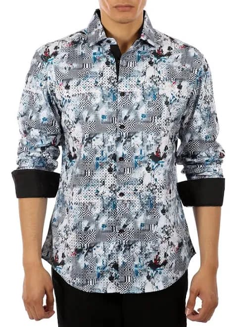 Bespoke Moda Abstract Button Up Long Sleeve Dress Shirt