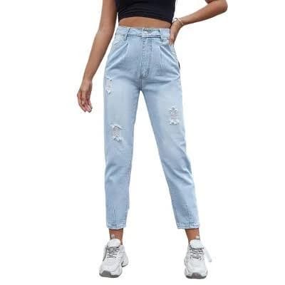 Garvee Women's High-Waisted Distressed Ripped Jeans