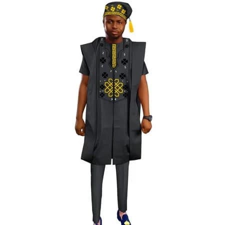 African Men's Dashiki Embroidered Robes and Pant Set
