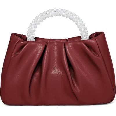 Pearl Ruched Leather Evening Purse