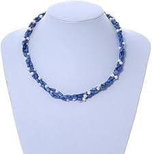 Amazon.com: 3 Strand Intertwine Dye Blue Coral, White Freshwater Pearl Necklace With Silver Tone Spring Ring Closure - 47cm L: Clothing, Shoes & Jewelry