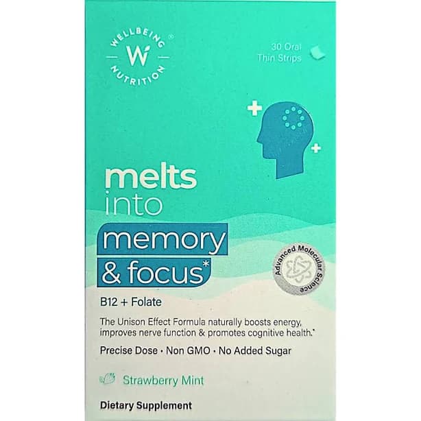 Wellbeing Nutrition Melts Into Memory & Focus Strawberry Mint Flavor 30 Strips