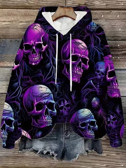 Gothic Purple & Black 3d Skull Hoodie - 3d All Over Print Hoodie