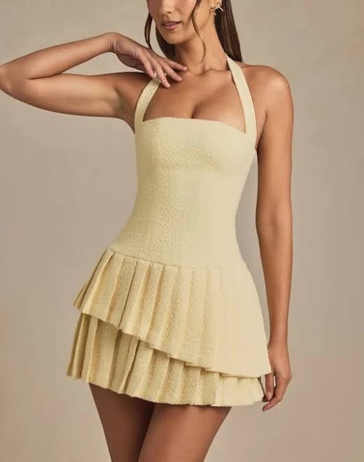 Oh Polly Asymmetric Layered Halterneck Mini Dress