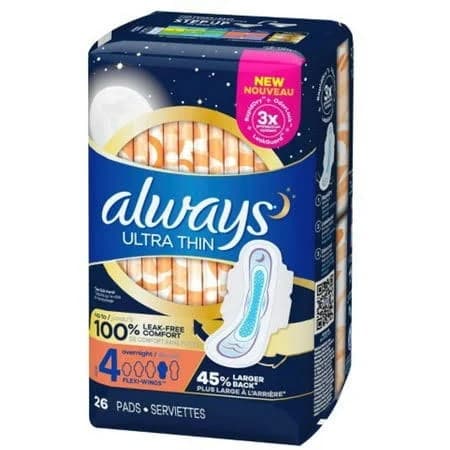 Always Ultra Thin Overnight Pads with Wings