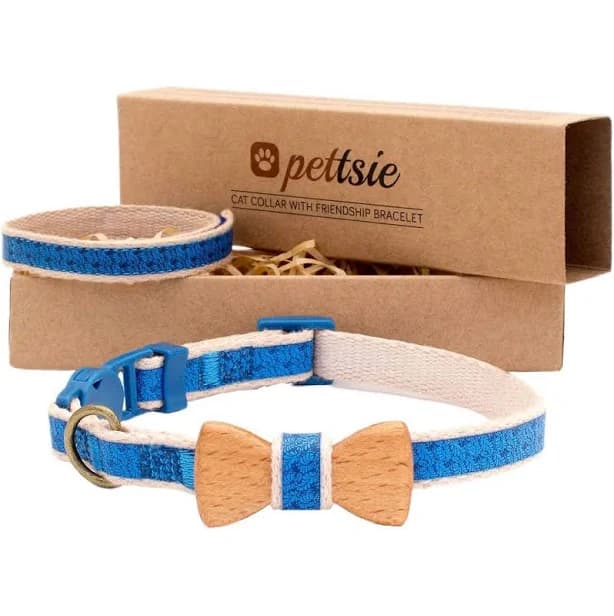 Pettsie Bow Tie Cotton Breakaway Cat Collar with Friendship Bracelet