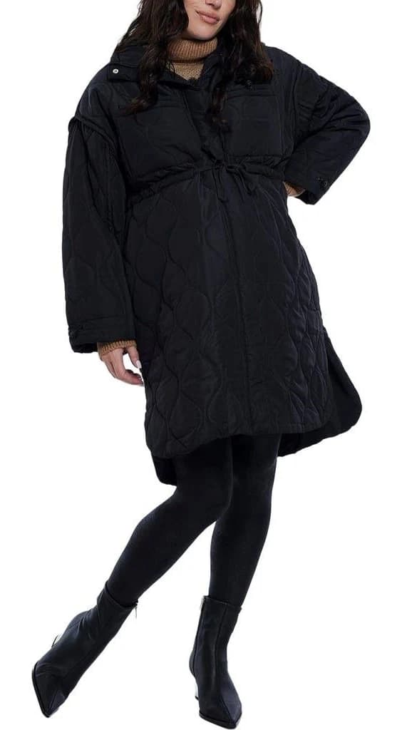 Motherhood Maternity Women's Woven Full-Zip Long Sleeve Quilted Puffer Jacket
