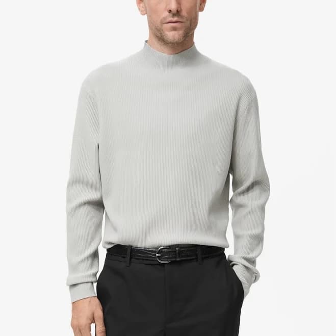 MANGO Men's Ribbed High Neck Turtleneck Sweater