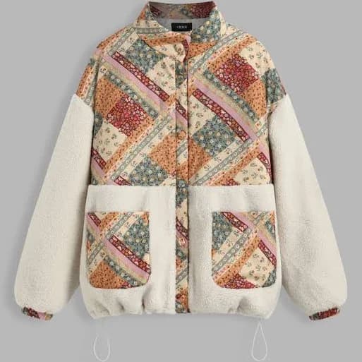 Oversized Floral Patchwork Fleece Jacket