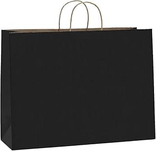 100Pcs 16x6x12 Inches Kraft Paper Bags with Handles Bulk, Large Shopping Bags for Gifts, Grocery, Merchandise, Party Favor, Take-out, Recycled Black Black Paper Sacks